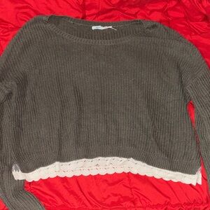 Kimchi Blue Green Sweater with Cream Lace Trim